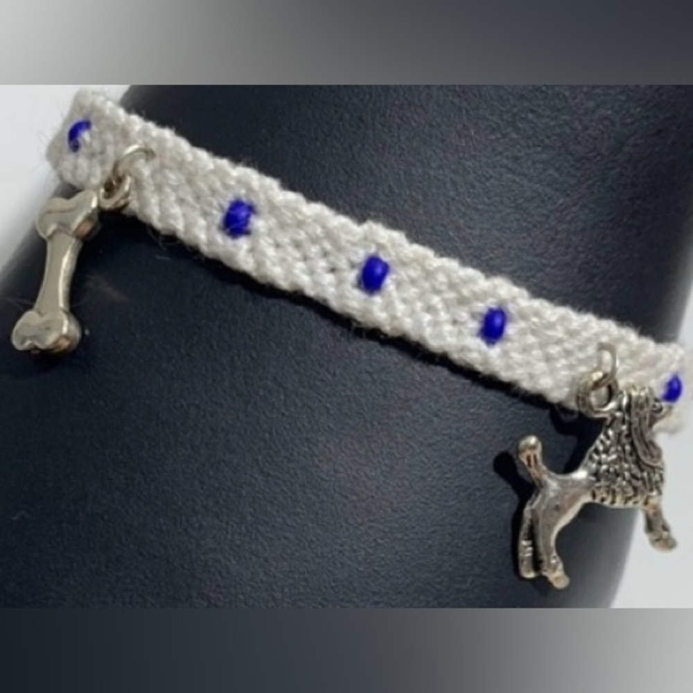 Hand crafted beaded with puppy and bone charms macrame bracelet